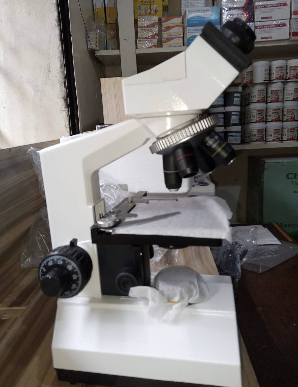 Binocular laboratory microscope in stock